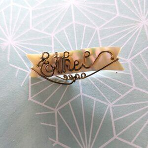 1940s Brooch Gold Filled Wire Name Ethel Artisan Art Mother of Pearl Base